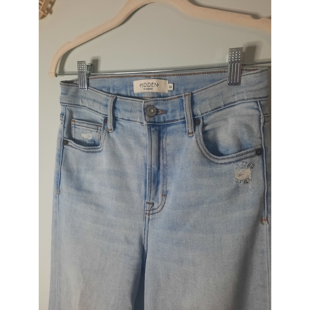 Hidden Jeans Los Angeles Light Wash High Rise Straight Leg Distressed Denim 26 - Picture 3 of 5